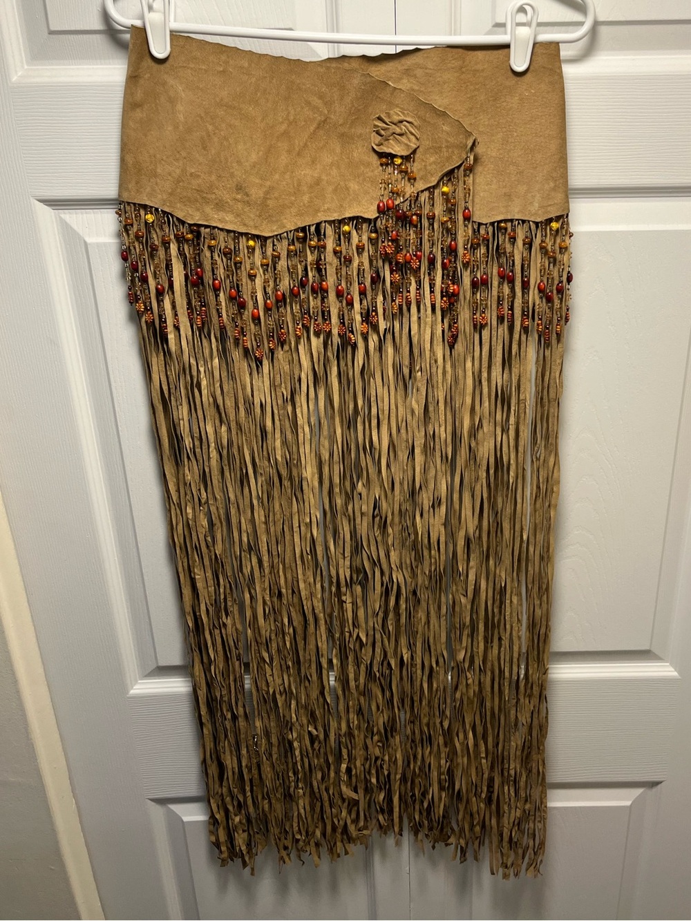 Pat Dahnke Tan Fringe Skirt Belt with Beaded Accents
